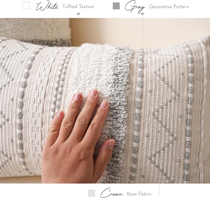 BlissBlush Gray Decorative Throw Pillow Covers 20x20 Combo Set of 2 Square Boho Neutral Grey Accent Pillowcase Tassels Farmhouse Cushion for Couch Sofa Bedroom Living Room Home Décor Cover ONLY