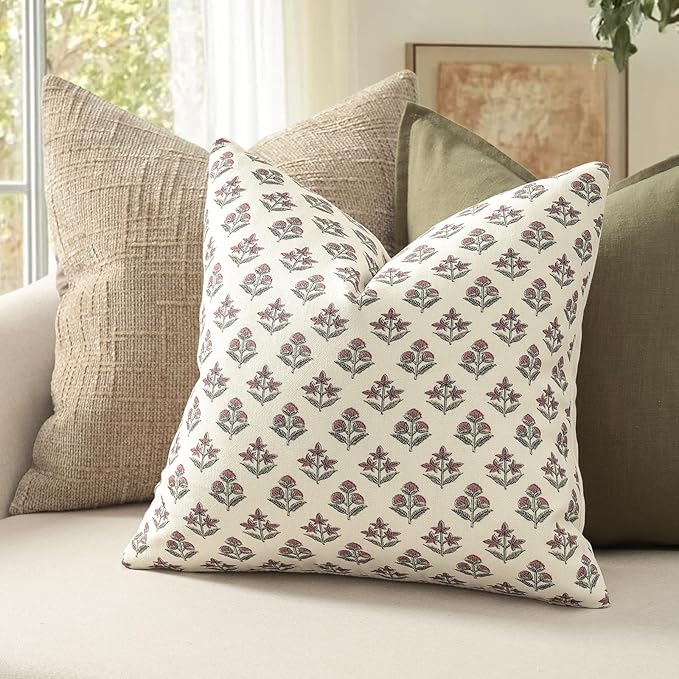 YCOLL Farmhouse Floral Print Throw Pillow Covers 18x18 Set of 2, Rustic Decorative Cushion Covers for Sofa Couch Bed Living Room, Vintage Floral Patterned Cottage Home Decor, Withered Rose