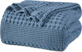 PHF 100% Cotton Waffle Weave Blanket Twin Size for Bed, Soft Lightweight & Breathable for Spring and Summer, All-Season Comfort, Luxury Aesthetic Blanket for Home Decor, 66"x90", Denim Blue