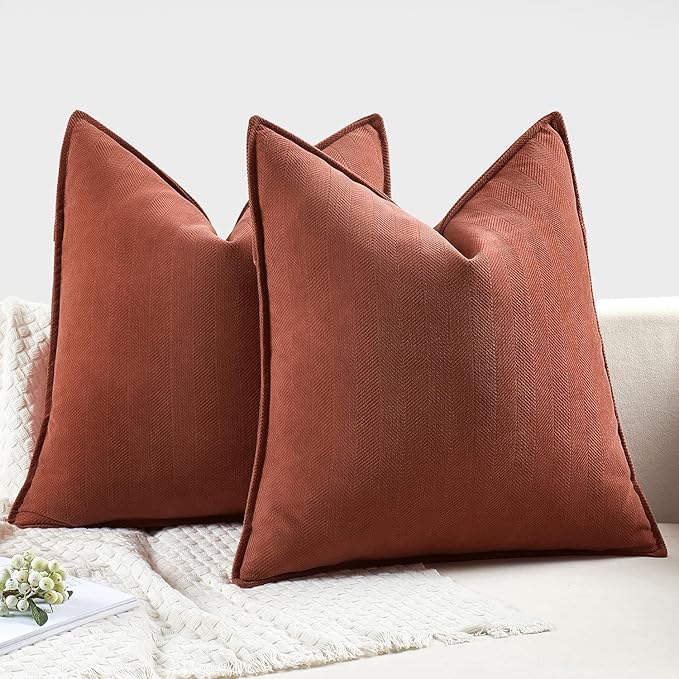 MIULEE Pack of 2 Rust Decorative Pillow Covers 18x18 Inch Soft Chenille Luxurious Couch Throw Pillows Farmhouse Cushion Covers with Elegant Design for Sofa Bedroom Living Room Home Decor