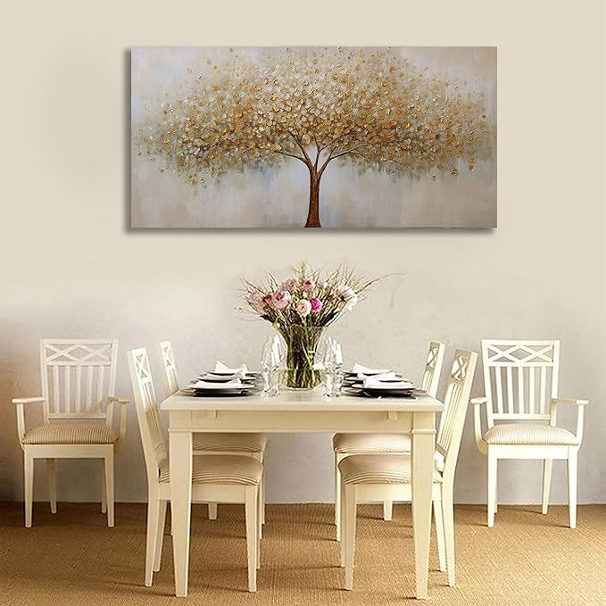 VHMING Wall Art Abstract Gold Tree of Life Modern Artwork Canvas Painting Textured Tree Pictures Wall Decor for Living Room Bedroom Dining Room Home Office Decor 24"x48" Ready to Hang