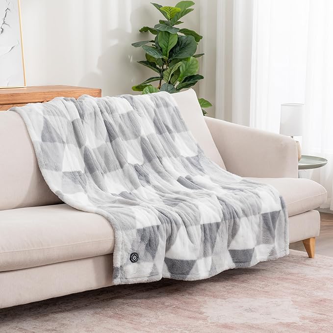 Berkshire Blanket Heated Throw Blanket, Grace Fur to Loftmink Reversible Electric Throw with 4 Heat Levels, Fast Heating Printed Throw for Couch and Bed, Auto Shut-Off Feature (50"x60")