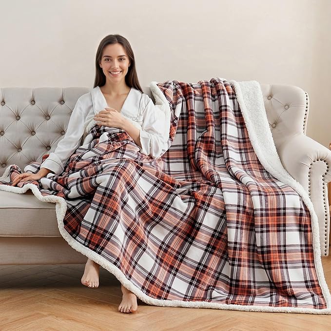 Sherpa Fleece Throw Blanket for Couch, Fluffy Plush Warm Fuzzy Blanket for Women and Men, Cozy Thick Soft Twin Blanket for Bed (Orange-2, 60"*80")