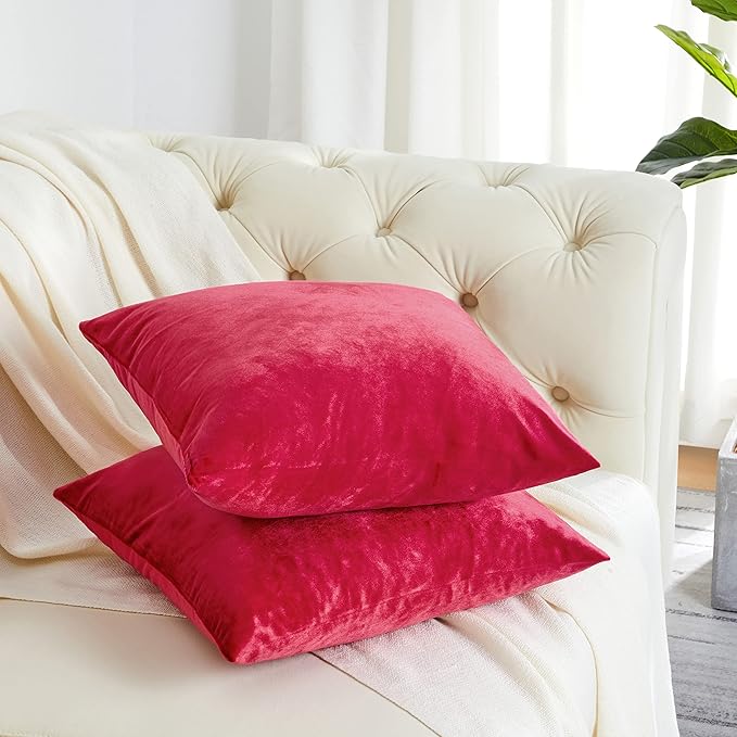 GIGIZAZA Decorative Throw Pillow Covers 18 x 18, Red Soft Pillow Covers Velvet,Set of 4 Decor Square Cushion Covers