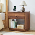 Modern Night Stand with Charging Station for Bedroom, Nightstand Bedside Table with Drawer and Storage Shelf for Bedroom (Walnut-Charging Station-1 pc)