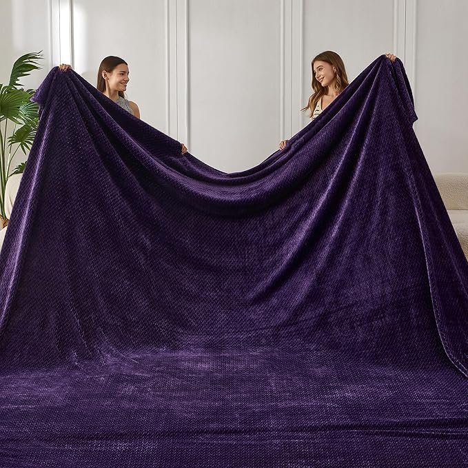 COOVA Oversized King Fleece Blanket 120x120 inches, Soft Cozy Warm Giant Extra Large 10'x10' Blanket for Bed, Sofa, Couch,Travel, Camping, California Huge Big Throw Blanket, Jacquard Pueple