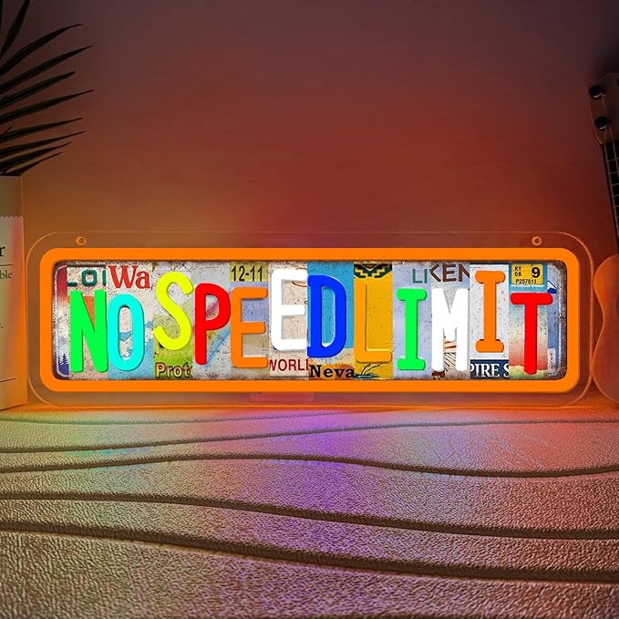 No Speed Limit Neon Signs for Wall Decor,No Speed Limit Sign for Gamer Boys Gifts Room,Gaming Man Cave Garage Bedroom Vintage Style Wall Decor,Gifts for Racing Game Lovers