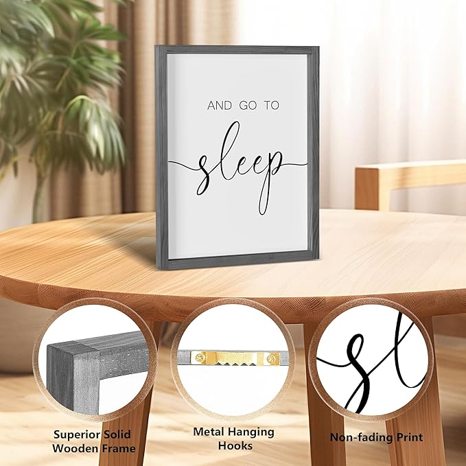 Heiple Give It to God and Go to Sleep Sign Set of 3 Above Bed Wall Decor Farmhouse Bedroom Decor Wood FramedArt Rustic Master Bedroom Essentials Home Decoration (Gray, 11”x14”)