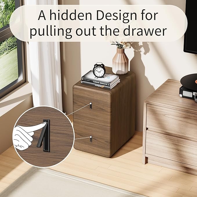 VICITON Narrow Nightstand with Drawers, Faux Leather Bedside Table, Solid Wood Drawer, Small Side Table for Bedroom (Leather Grey Poplar, 11.8" x 15.7" x 19.7")