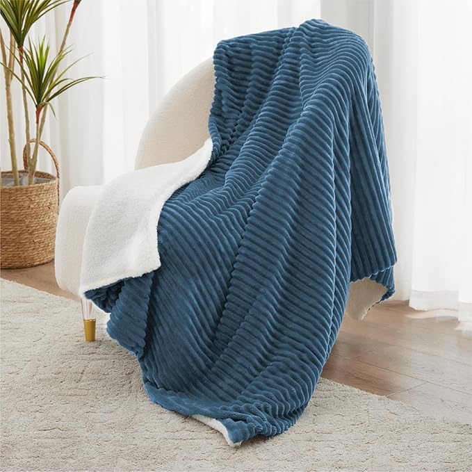 Sherpa Blankets King Size - Fleece King Size Blanket for Bed, Soft and Warm Throw Blanket for Winter, 108" x 90", Washed Blue