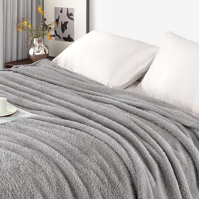 Exclusivo Mezcla Fleece Bed Blankets Queen Size, Ultra Soft, Lightweight and Fuzzy Light Grey Blanket for Women, Home Decor, 90x90 Inches