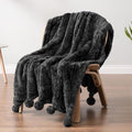 PAVILIA Black Sherpa Throw Blanket for Couch, Warm Plush Pom Pom Throw, Fuzzy Sofa Blanket, Lightweight Soft Cozy Fluffy With Pom Poms, 50x60