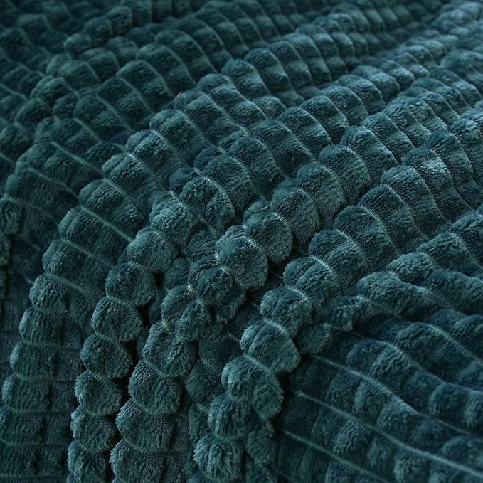 Puncuntex Flannel Fleece Throw Blanket Dusty Blue 50"×60",Super Soft Plush Cozy Blanket with Square Grid Design Luxury for Couch Sofa Chair
