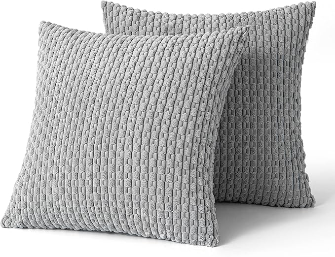 MIULEE Pack of 2 Decorative Throw Pillow Covers 18x18 Inch Soft Boho Striped Textured Corduroy Pillow Covers Modern Farmhouse Home Decor for Couch Bed Sofa Living Room Light Grey
