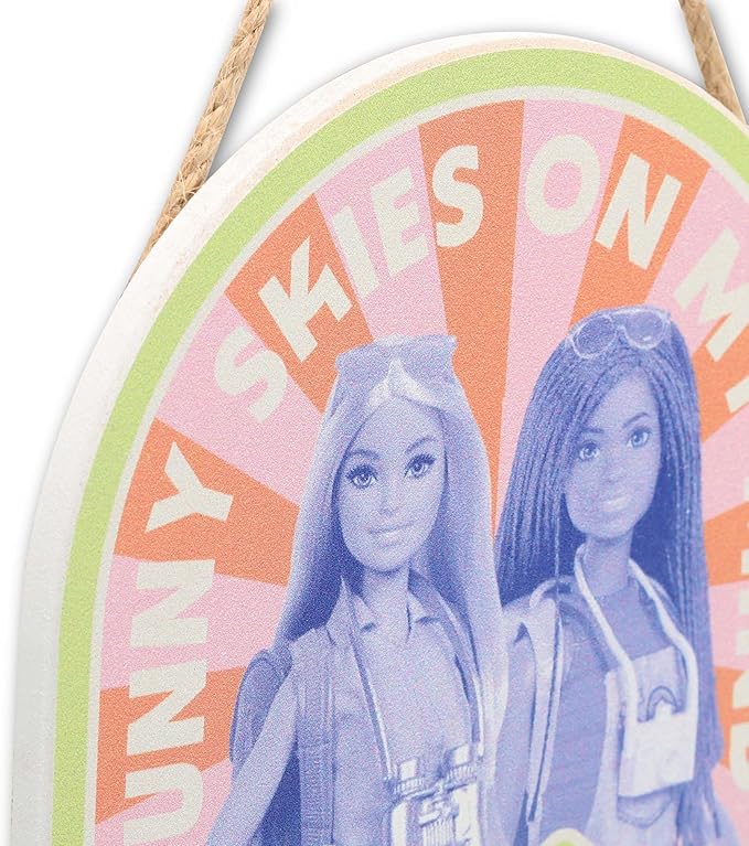 Mattel Barbie Sunny Skies on My Mind Hanging Wood Wall Decor - Fun Barbie Sign for Bedroom or Play Room
