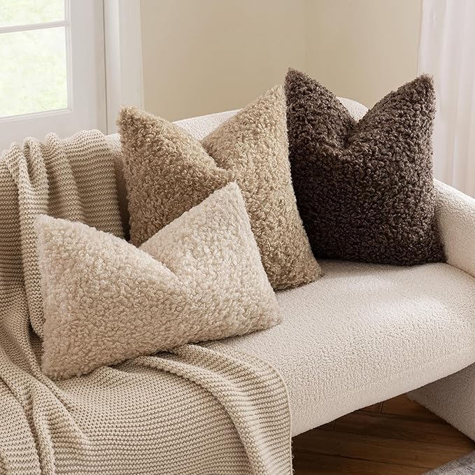 MIULEE Pack of 2 Throw Pillow Covers 22x22 Inch Neutral Chocolate Faux Fur Decorative Sherpa Pillow Covers Fuzzy Accent Soft Sheepskin Fleece Cushion Cases for Boho Home Decor Couch Living Room Bed