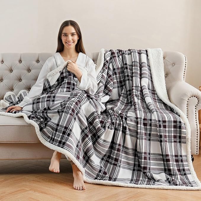 Sherpa Fleece Throw Blanket for Couch, Fluffy Plush Warm Fuzzy Blanket for Women and Men, Cozy Thick Soft Twin Blanket for Bed(Gray-2, 80"*90")