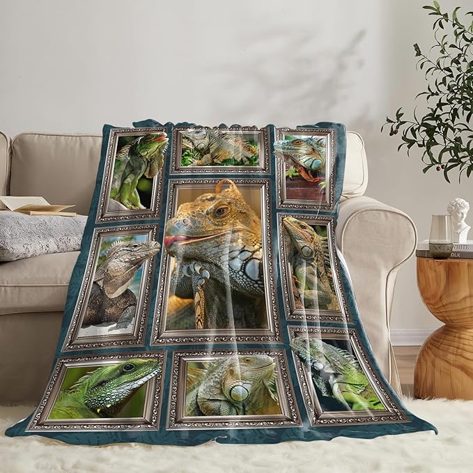 Lizard Blanket for Girls Women Boys Men Adults Kids Soft Cozy Fleece Iguana Reptile Lovers Throw Blankets Gifts Warm Flannel Plush Stuff Lightweight Decorative for Couch Bed Sofa 50"X40"