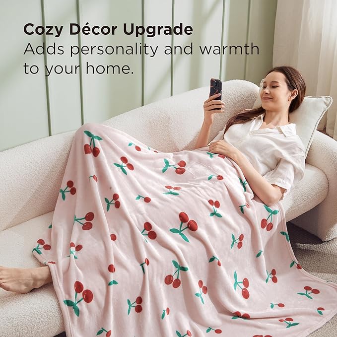 Bedsure Cute Cherry Throw Blanket - Soft Fleece Cherry Decor Throw for Girls Boys Teens Kids as Gifts, GentleSoft Aesthetic Cozy Fuzzy Fruit Pattern Blankets for Couch Sofa Bed Camping, 50x60