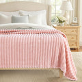 decorUhome Valentines Soft Fleece Pink Blanket Queen Size for Bed, Cozy Fluffy Plush Flannel Large Striped Throws for Couch Sofa, Lightweight Decorative Fuzzy Blanket for Woman, 90x90 Inches