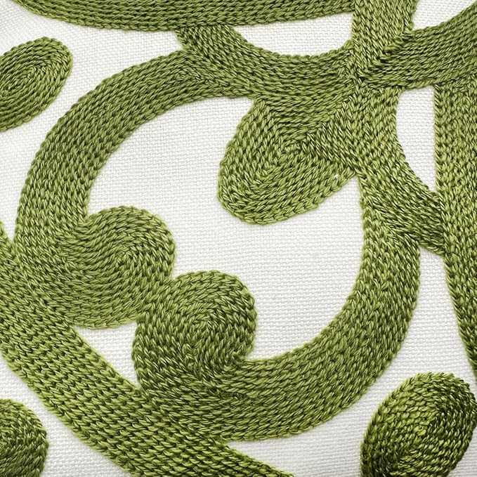 Alysheer Floral Embroidered Spring Decorative Throw Pillow Cover 18"x 18" Set of 2, Boho Farmhouse Embroidery Patterned Green Cushion Case for Sofa Couch Living Room Bedroom Outdoor