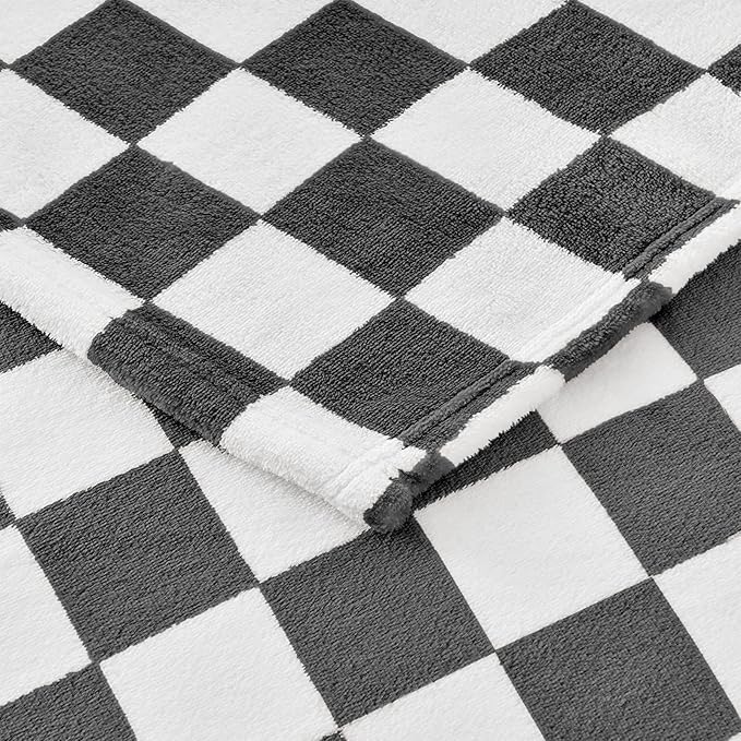 Checkered Blanket Flannel Throw Blankets Soft Cozy Checkered Grid Print Chessboard Gingham Pattern Throws for Bed Sofa Couch for All Seasons, 50x60 Inch, Black