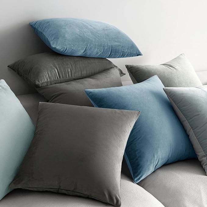 MIULEE Velvet Throw Pillow Covers 18x18 Inch, Pack of 2 - Light Blue, Soft Solid Decorative Pillow Covers Cushion Cases Modern Luxury Home Decor for Spring Couch Sofa Bedroom Livingroom