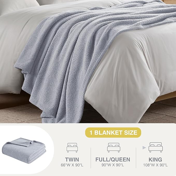 Madison Park Fuzzy Knit Blanket Dream Soft Blanket Cozy Breathable Cover Luxrurious Feathersoft Feel, All Seasons Lightweight Bedding for Summer Cover for Bed, Couch & Sofa, King, Grey