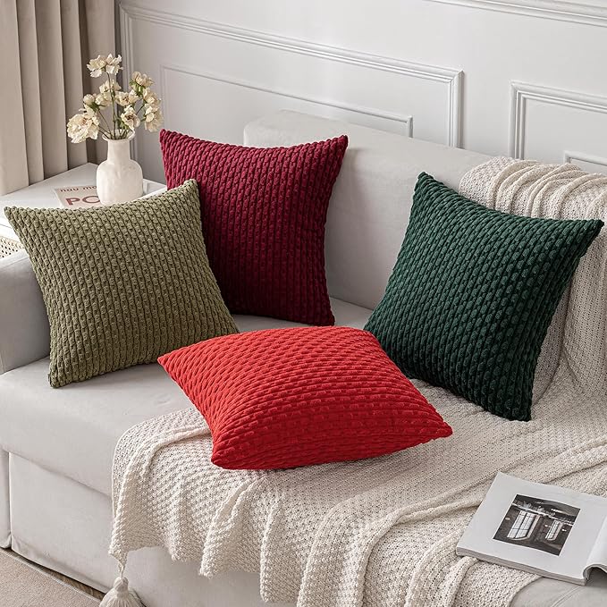 MIULEE Pack of 2 Decorative Throw Pillow Covers 18x18 Inch Soft Boho Striped Textured Corduroy Pillow Covers Modern Farmhouse Home Decor for Couch Bed Sofa Living Room Olive Green