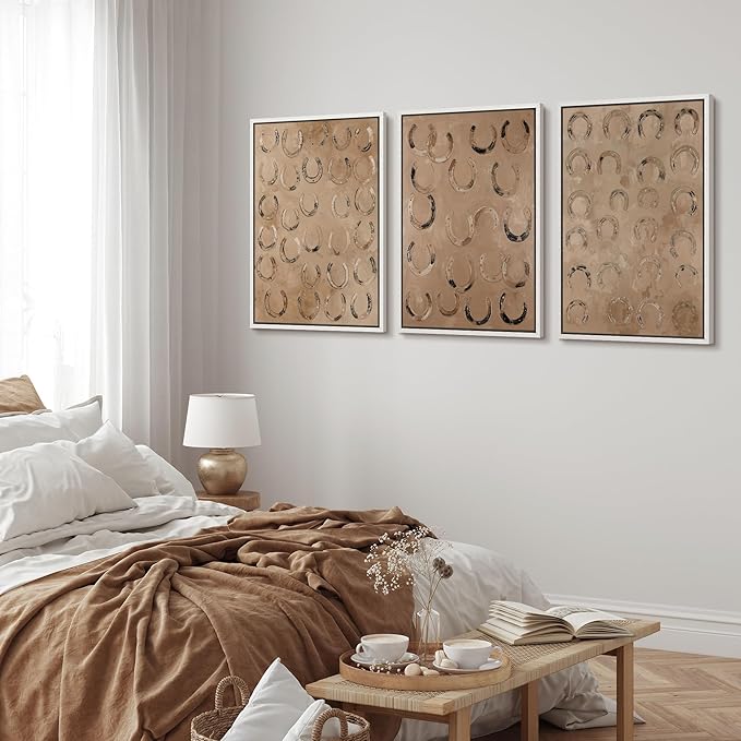 MUDECOR Framed Wall Art Print Set Western Decor Horseshoes Pattern Rustic Neutral Illustrations Modern Art Boho Decorative Colorful Chic for Living Room, Bedroom, Office - 24"x36"x3 WHITE