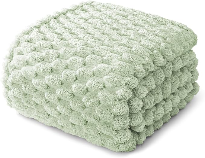 Whale Flotilla Twin Size Blanket for Bed with Jacquard Pattern, Fuzzy Soft Cozy Exquisite Blankets for All Season, Warm and Fluffy, 60x80 Inch, Sage Green