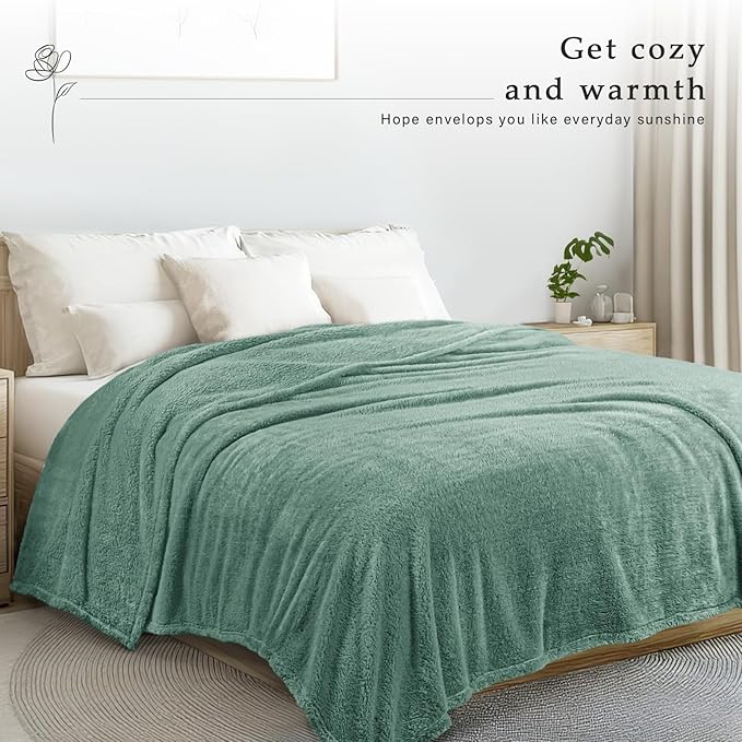 Exclusivo Mezcla King Size Blanket for Bed, Super Soft Velvet Plush Fleece Blankets, Fuzzy Cozy and Warm for Winter, 90x104 Inches, Celadon