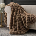 EverGrace Ultra Soft Luxury Fluffy Faux Rabbit Fur Throw Blanket, Thick Warm Bubble Throw for Bed, Cozy Plush Reversible Blankets for Couch, Chair, Sofa, Natural Tan, 60x80 Inches