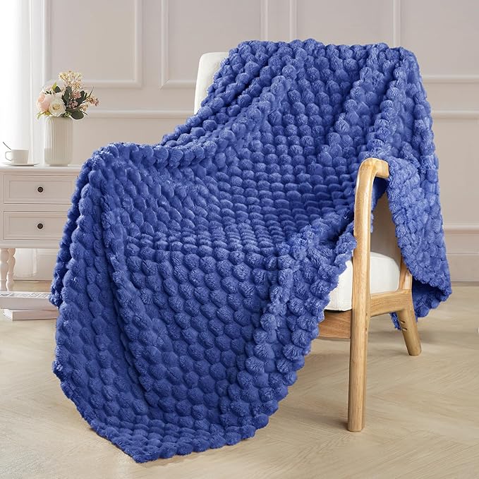 Exclusivo Mezcla Fleece Throw Blanket for Couch, Extra Large Fuzzy Cobalt Blue Bed Blankets, Soft Cozy Plush Sofa Throws for All Seasons, 50x70 Inches