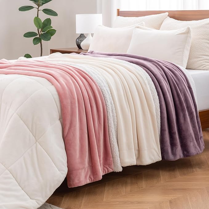 Berkshire Blanket-Sherpa Fleece Blanket, Warm and Soft Loftmink Reversible Blanket for Bed, Sofa and Travel, Plum Smoke, 90 in x 108 in