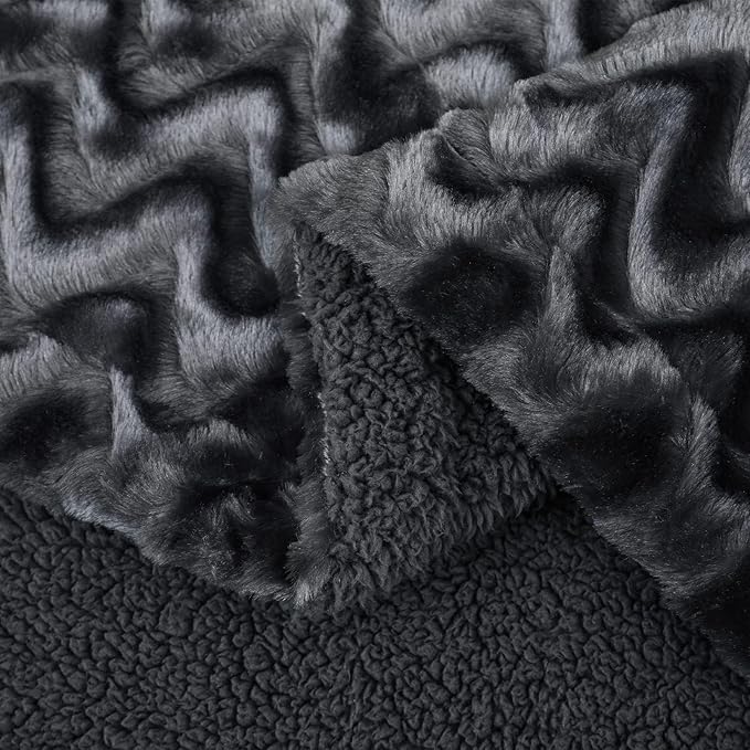 Whale Flotilla Faux Fur Sherpa Throw Blanket for Couch Sofa, Cozy Reversible Fuzzy Fluffy Plush Throws for All Season, Warm and Soft, 50x60 Inch, Grey