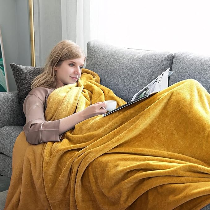 IR Imperial Rooms Fleece Blanket King Size, Pack of 8 – Soft 400 GSM Plush Microfiber Mustrad King Size Blanket, Warm Lightweight King Blanket for The Bed, Bulk Value Pack 108x90 Inches, Yellow
