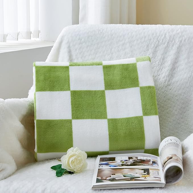 BEDELITE Checkered Throw Blanket for Couch, Soft & Cozy Fleece Flannel Blanket with Checkerboard Grid Home Decor, Checkered Green, 50x60 Inches