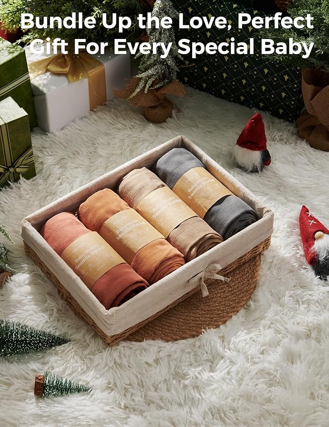 Momcozy Muslin Swaddle Blankets, 4-Pack Breathable and Skin-Friendly Receiving Blankets, Swaddle Blanket Shower Gifts & Baby Registry Essentials, Large 47"x47", Warm Amber