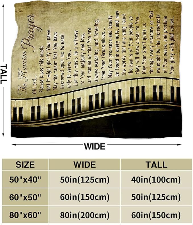 Piano Music Blanket Musician Prayer Throw Blankets Piano Keys Decor Stuff Cozy Flannel Fleece Soft Plush Fuzzy Warm Lightweight Bedding Gifts for Women Girls Kids 60"X50"