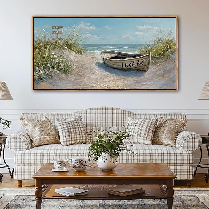 AJAZIKO Coastal Canvas Wall Art Paintings - Beach Wall Pictures for Living Room with and Ocean Themes - Boat Wall Decor and Ocean Wall Art for Home Artwork for Walls 20×40IN