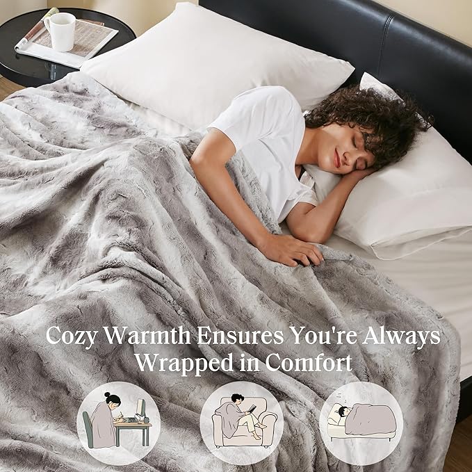 Madison Park Twin Size Blanket Ultra-Soft Poly Fur, Reversible Plush, All Season & Lightweight Fuzzy Blanket for Bed, Couch & Sofa, Zuri, Twin/Twin XL Grey