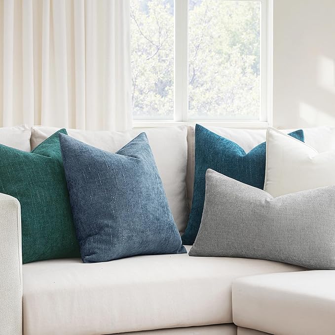 MIULEE Pack of 2 Decorative Throw Pillow Covers Soft Chenille Throw Pillows Solid Textured Cushion Covers for Couch Sofa Bedroom Living Room 20x20 Inch, Smoke Blue