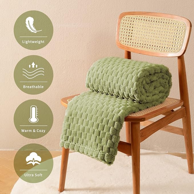FY FIBER HOUSE Fleece Blanket King Size for Bed 300GSM Super Soft Plush Fuzzy Blankets and Throws for Sofa Couch Office, 90x108 Inches, Sage Green