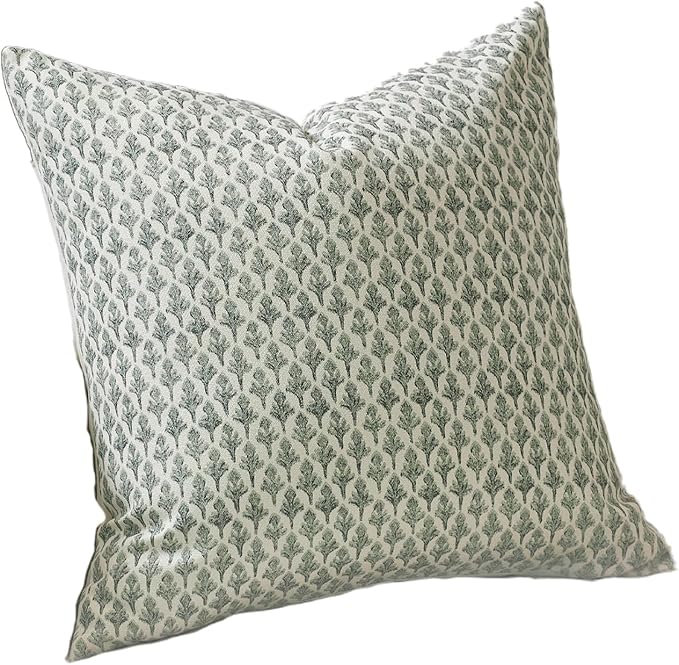 FIOUOVO Floral Pillow Covers 20x20 Pillow Cover Block Print Couch Pillows for Living Room Decorative Neutral Accent Throw Pillow Covers, 1PC, Olive Green
