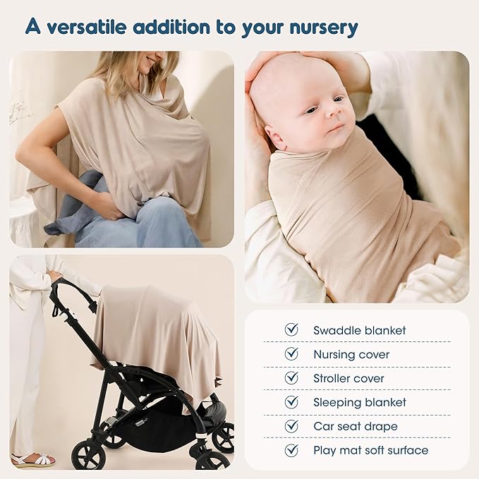 GRSSDER 2 Pack Newborn Swaddle Blanket, Ultra Soft Stretchy Jersey Knit Extra Large Size 33 x 44 Receiving Blankets for Easy Swaddling Baby Snug and Cozy