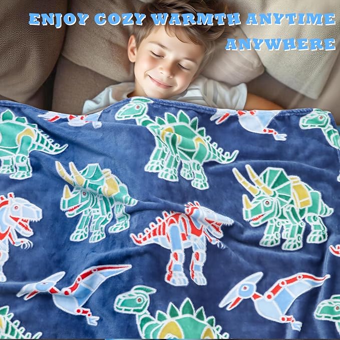 Dinosaur Blanket for Boys Kids, Glow in The Dark Dinosaur Blankets Birthay Easter Gifts for Boys, Dino Toys for Kids 2 3 4 5 6 7 8 9 10 11 12 Year Old Boy Gifts