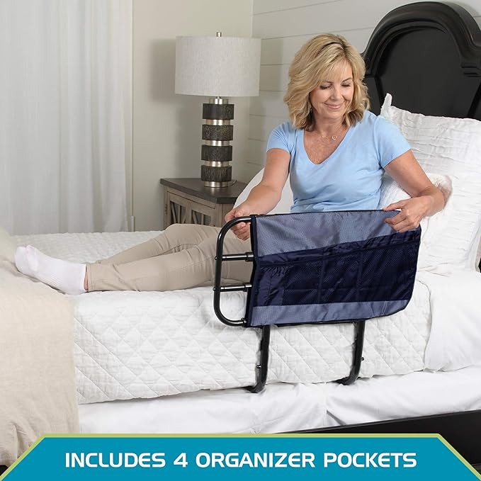 Able Life 4-Pocket Bed Rail Organizer Pouch, Hanging Bedside Caddy with Mesh Pockets for Easy Access Storage, Bedrail Accessory Bag, Compatible with the Able-Life Bedside Extend-A-Rail
