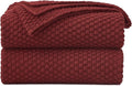 Longhui bedding Wine Red Knitted Throw Blanket for Couch, Cozy Machine Washable 100% Cotton Sofa Knit Blankets, 51 x 63 Inches, Burgundy Color