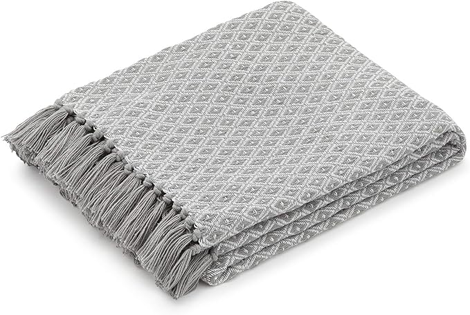 Americanflat 50x60 Throw Blanket - Soft and Breathable Cotton Throw Blanket for Couch, Bed, Chair - Decorative Blankets Perfect for Home, Office, or Outdoor Use - Grey and White Mini Diamond Design